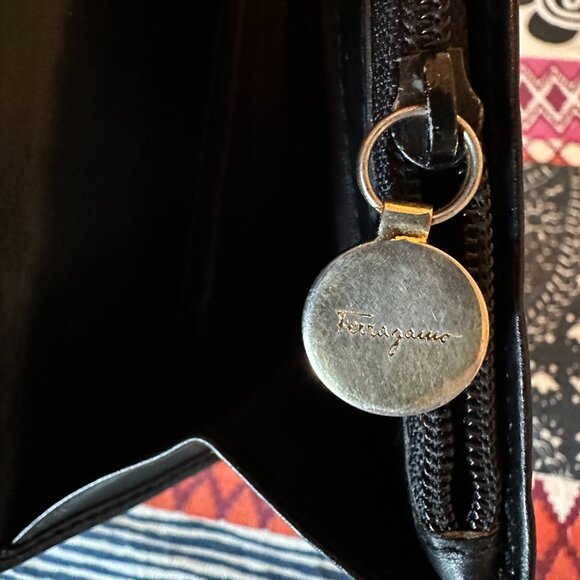 Salvatore Ferragamo Vara Ribbon Leather Bi-fold Long Wallet Black Gold, EUC - Picture 6 of 12